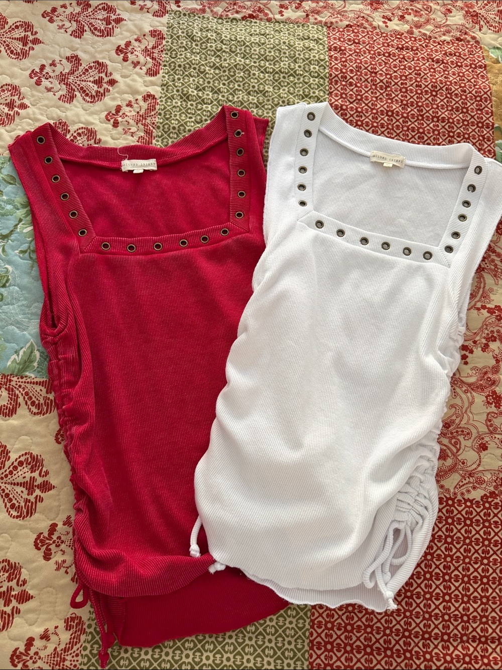 BKE Red & White Grommet Square-Neck Tank Tops
